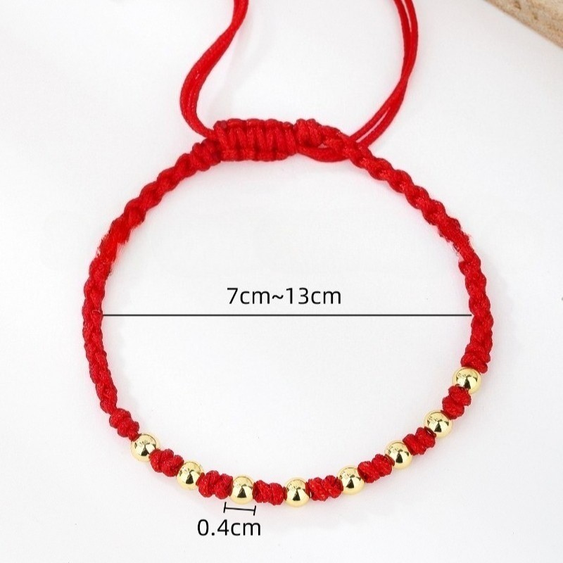 Men's and Women's Golden Copper Round Bead Red Braided Rope lucky Bracelet gallery
