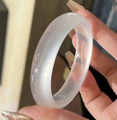 Boutique Natural Ice White chalcedony Jade Bracelet Bangle Jewelry AAA