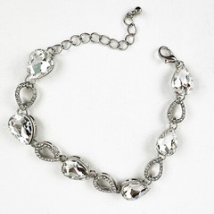 Crystals and rhinestones teardrop chain panel bracelet, acrylic crystals, light