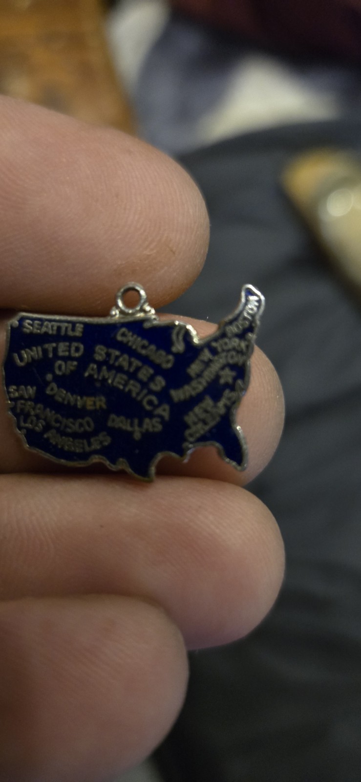 Nos Entire United States Map Enamel Charm Navy Blue....Sterling gallery