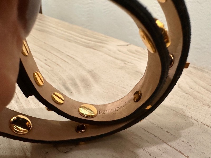 Rustic Cuff Thin Black Wrap Bracelet Gold Charm and Cross Accents gallery