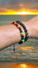 Lot of 2 Rasta Color Bead Jamaica Reggae Bracelet Conscious Vibe Africa Love