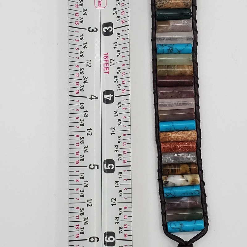 Southwest Stone Leather Wrap Bracelet 7in or 8in Unisex Multicolor Tube Beads gallery