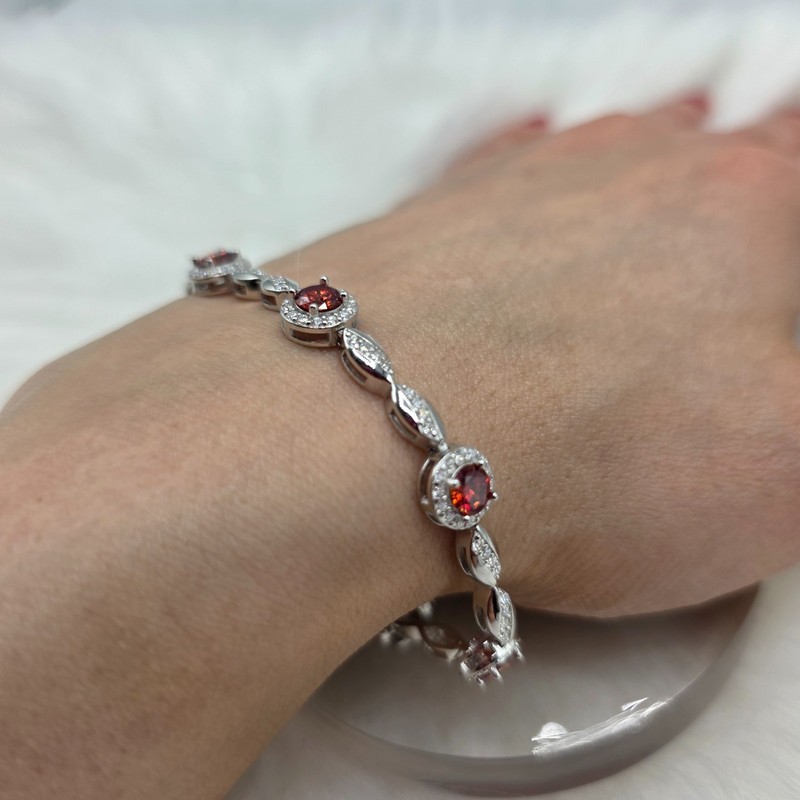 Iced Out Red Halo Tennis Bracelet - 6ct Moissanite - 925 Sterling Silver - Women gallery