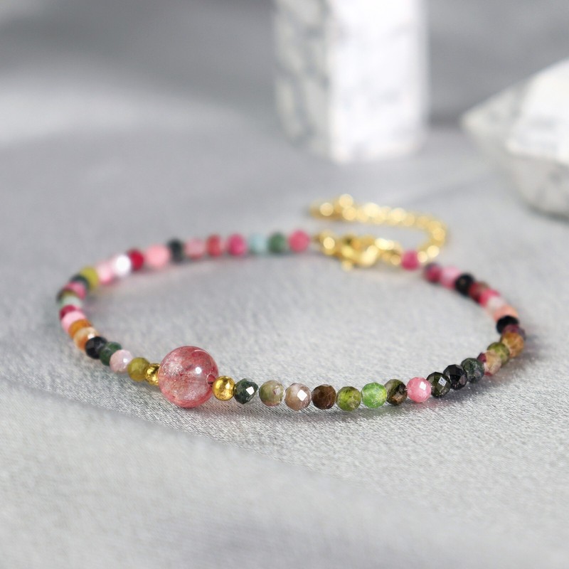 Handmade Tourmaline Faceted Beads Healing Protection Women Minimalist Bracelet gallery