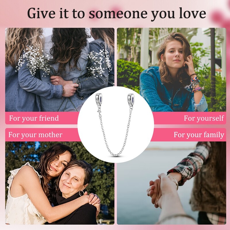 MULA S925 Sterling Silver Safety Chain CZ Dewdrop Love Charm For Women Bracelet gallery