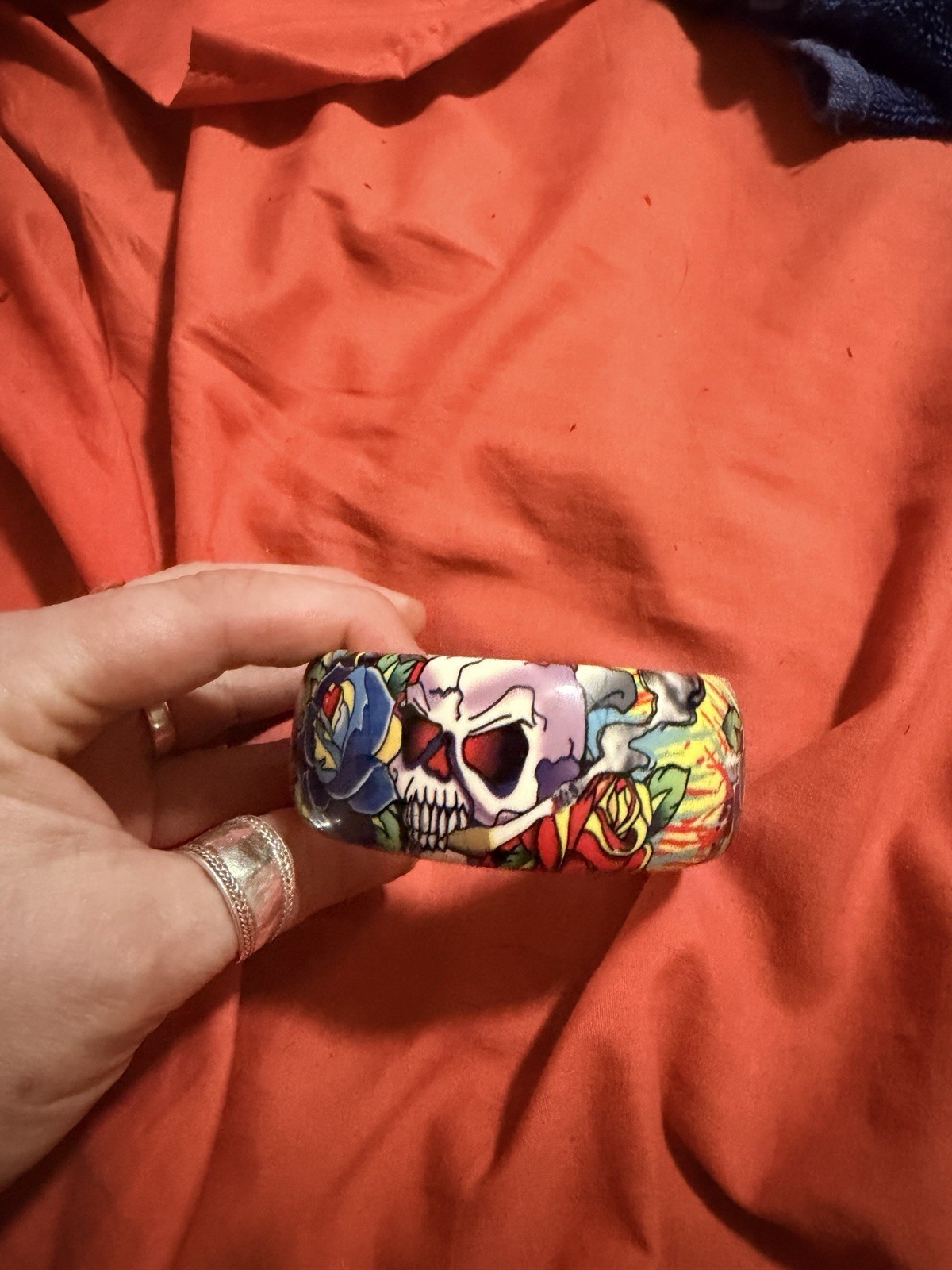 Ed Hardy Multicolor Plastic Skull Theme Bangle Bracelet, Round Shape, No Stone gallery