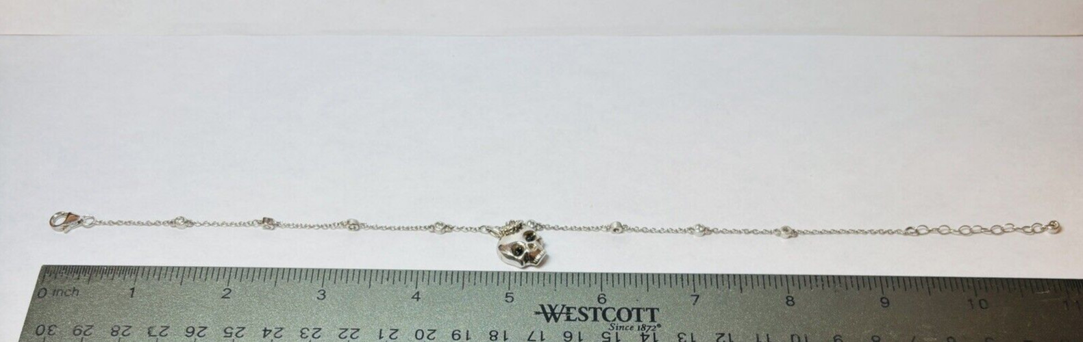 STS Sterling 925 Silver Skull Dangle CZ Station Ankle Bracelet 11 in - .23 gallery