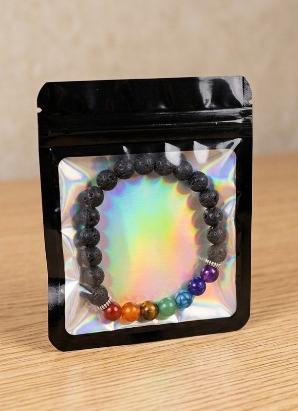 7 Chakra Lava Rock Unisex Bracelet, healing stress relief, essen. oil, w/ bag gallery