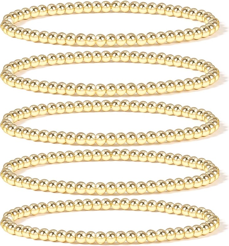 Women's Gold Bead Bracelet Set - 5 Small Beaded Bracelets gallery