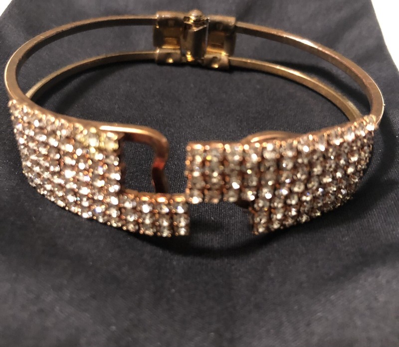 Rhinestones Hinged Bracelet 5/8 X 3”Two Ring Copper On Bottom Opens In Center gallery