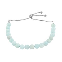 SUPER SWEET 14.20ctw Aquamarine Beaded Bolo Bracelet in Stainless Steel