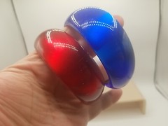 Lot Of 2 Red & Blue Bangle Bracelet Chunky Asymmetrical Retro Silver Lining