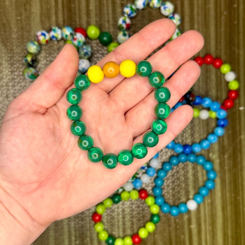 Handmade Recycled Japanese Bottle Caps Beaded Bracelets Blue Green White Mixed gallery