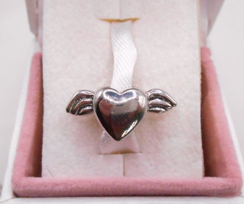 HEART WITH WINGS SILVER BRACELET SPACER EUROPEAN CHARM BEAD PENDANT & POUCH! gallery