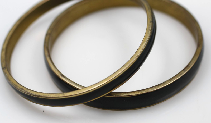 Amrita Singh 2 PC black enamel 7- 9.5mm bangles bracelets brass tone 8" gallery