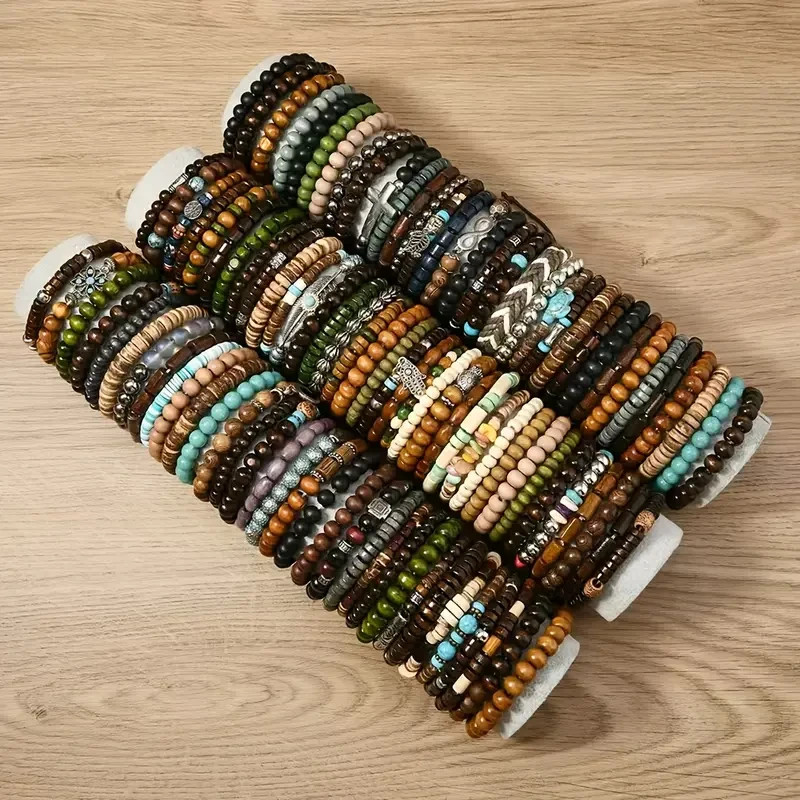 Ethnic Boho 5-Piece Random Set Wooden Beaded Bracelets gallery