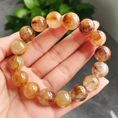 13.7mm Natural Copper Rutilated Quartz Stretch Crystal Beads Bracelet AAAA006