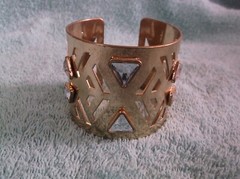 Goldtone Metal & Clear Acrylic Stones Cuff Bracelet ~ 2″ Wide