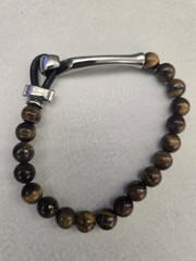 Steve Madden Brown Tiger’s Eye Beaded Bracelet Silver-Tone Hook Clasp