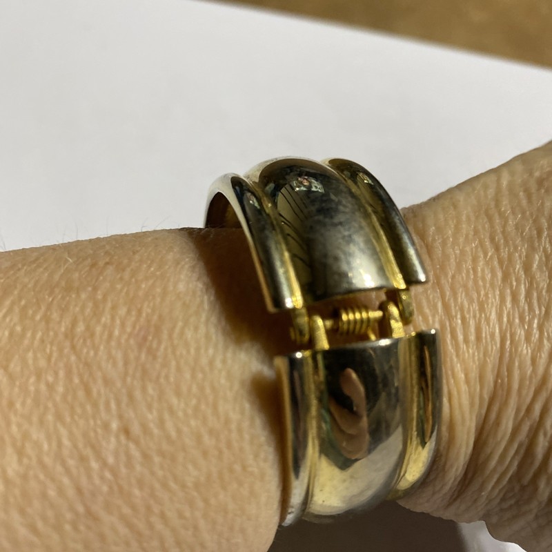 Vintage Heavy Two Tone Bangle Cuff Hinged Metal Bracelet size 7.5 Art Deco Gold gallery