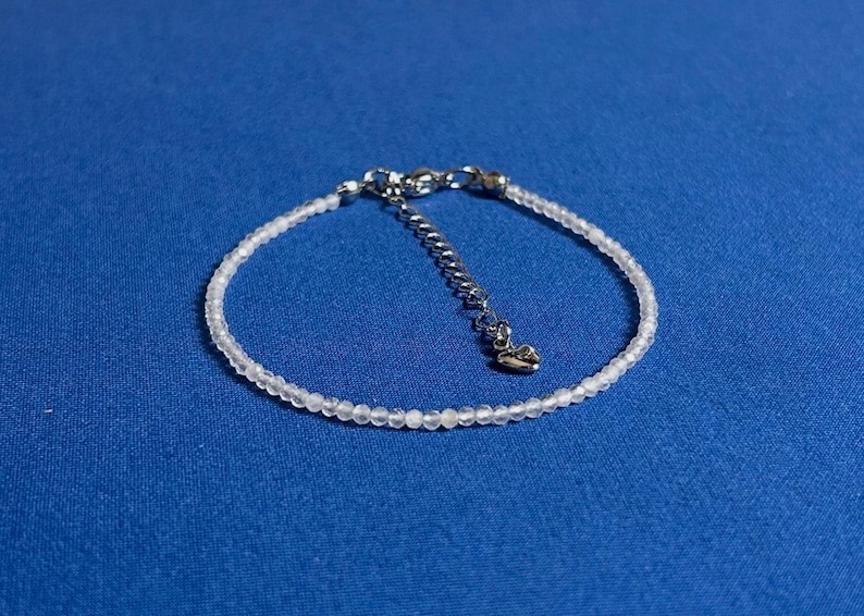 Crystal Quartz Faceted Round Gemstone Beads Handmade Dainty Women Bracelet 6-8" gallery