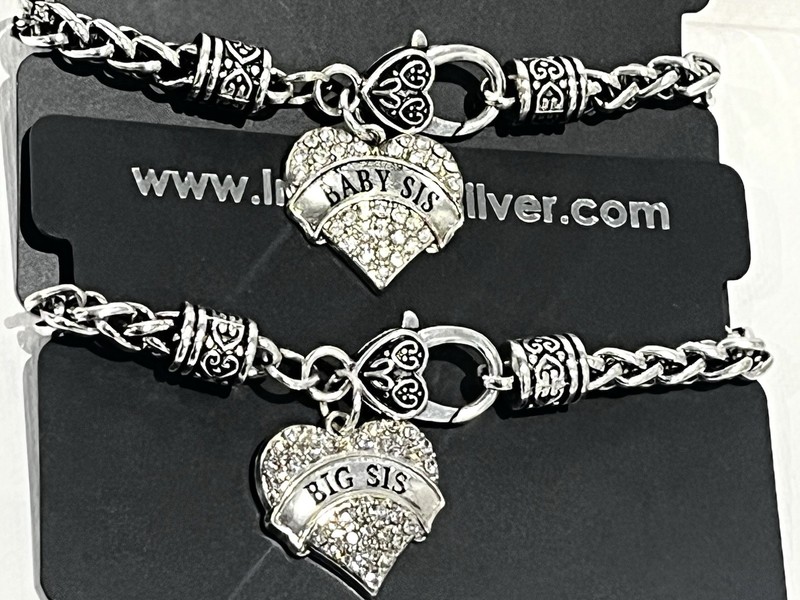Sister Bracelets Inspired Silver “Baby Sis” “Big Sis” Clear Stones New gallery