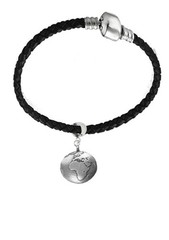 wa Globe Earth World Made From English Pewter on a Faux Leather Snake Bracelet