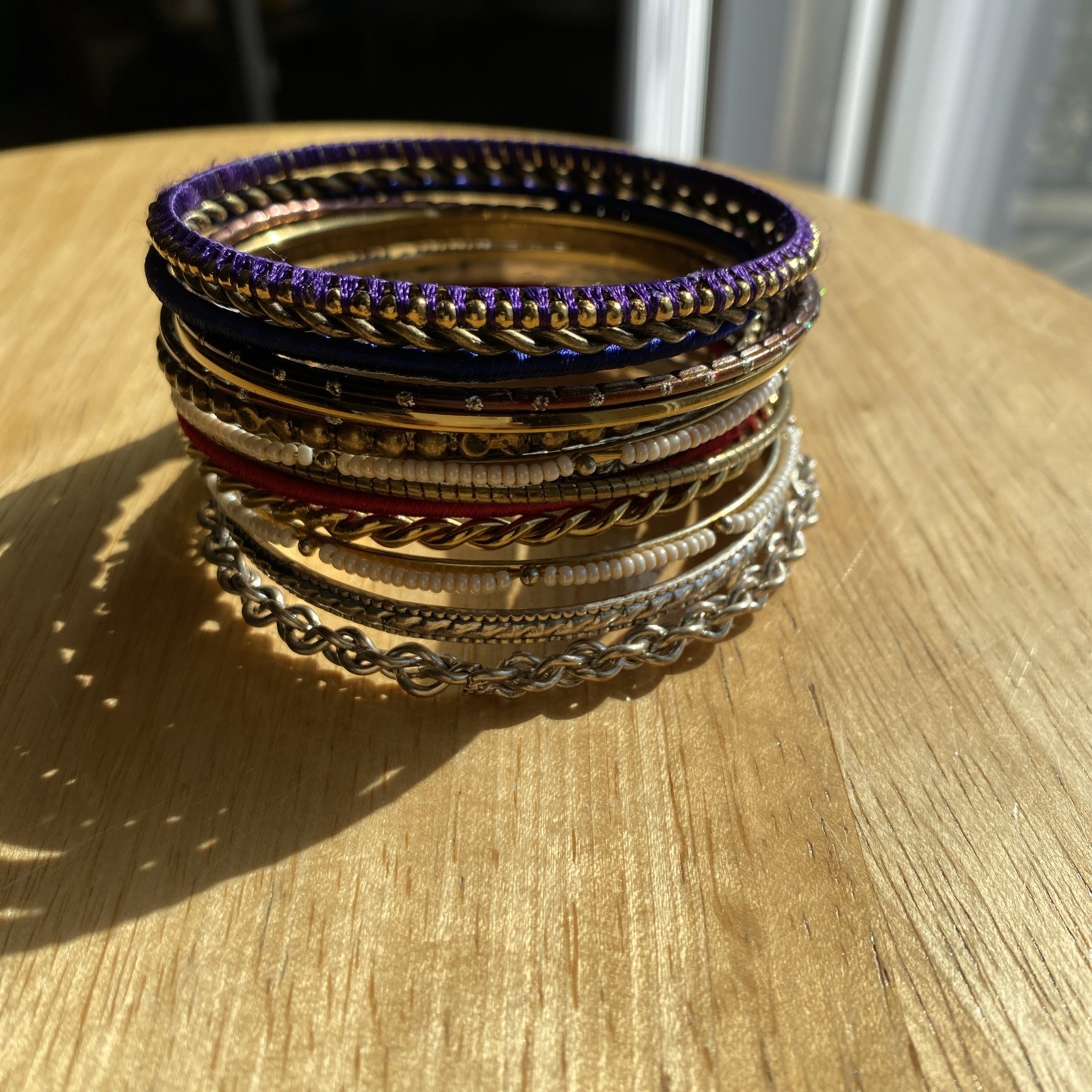 Y2K Pink Silver Metallic Bangle Bracelet Stack Set gallery