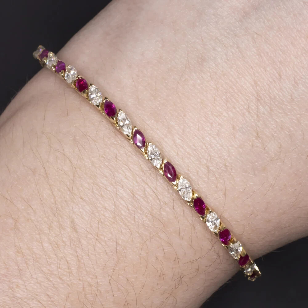14k Yellow Gold Plated Tennis Bracelet Simulated Ruby 7.29 Ct Exquisite Jewelry