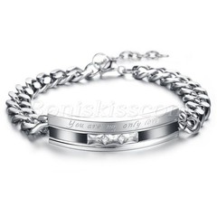 Stainless Steel CZ Promise”You are my only Love” Couples Bracelet Bangle Chain