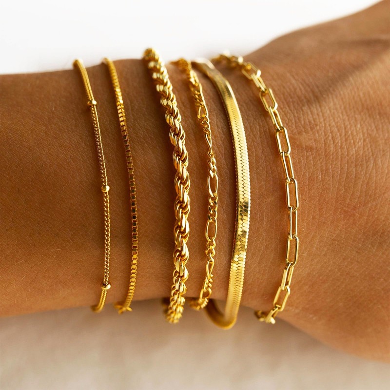 Gold Bracelets for Women - Waterproof, 14K Gold Plated, Minimalist Stackable Jew gallery