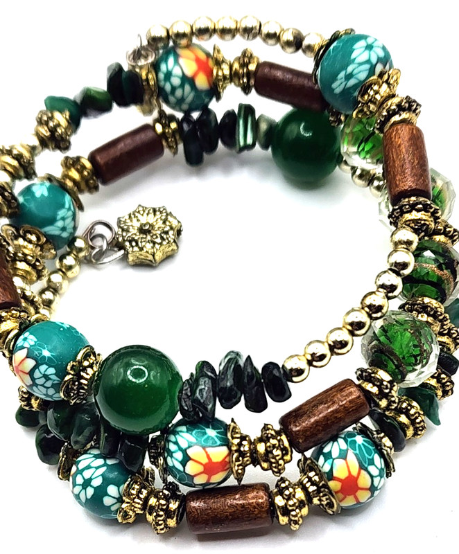 Vintage multilayer beads charm resin stone bracelet gallery