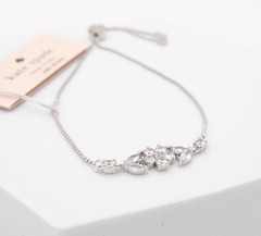 Kate Spade New York GLEAMING GARDENIA Silver Gem Flower Slider Bracelet NWT