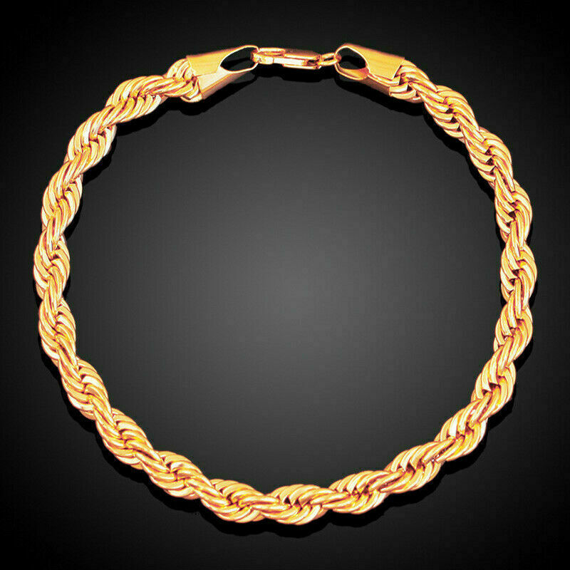 Pretty New Yellow Gold Tone Stainless Steel Twisted Rope 8" Link Chain Bracelet gallery