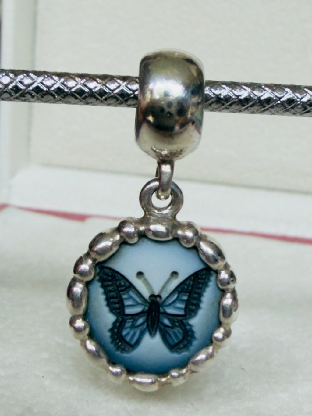 Genuine PANDORA Agate Cameo Butterfly Dangle Charm S925 ALE. gallery
