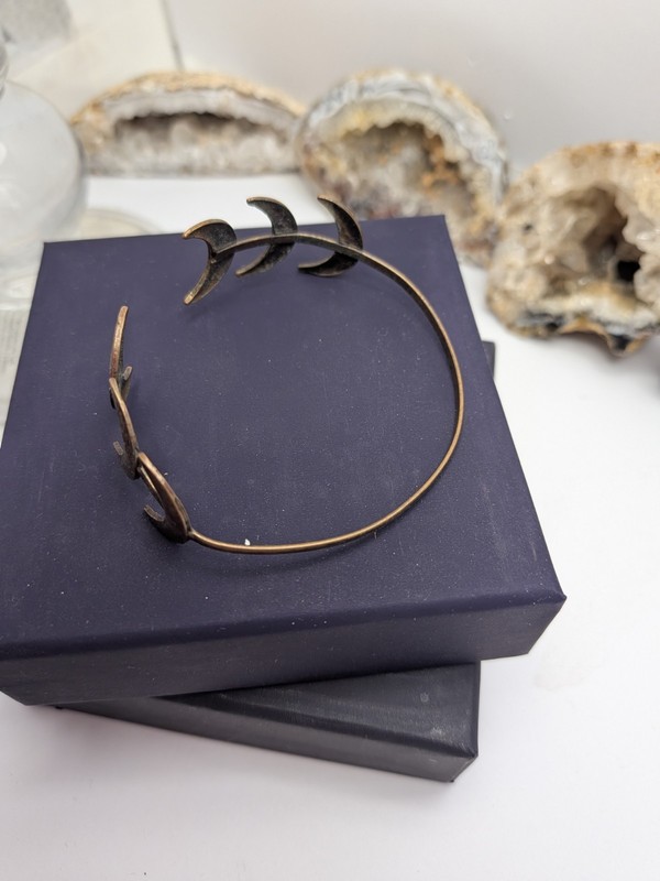 Gold Metal Crescent Moon Cuff Bracelet Bangle, Moon Theme, No Stone, 0 Gems gallery