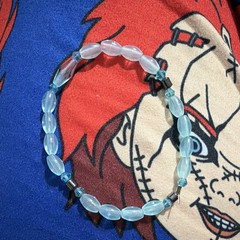 Blue & Clear Oval Glass Beaded Stretch Bracelet, Slip-On Ball/Bead Chain
