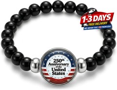 250th Anniversary USA Bracelet, 4th of July Beaded Stretch Bracelet, Independenc