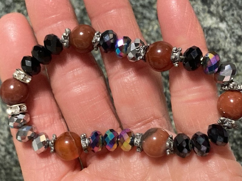 Soft EARTH TONES multi WARM colors stretch shiny crystal accent bead bracelet gallery