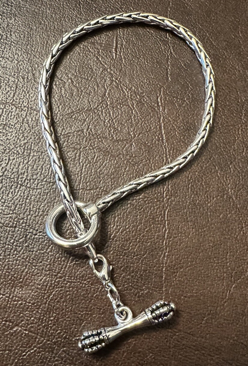 Silver Charm Bracelet For Bead Charms Wheat Chain With Toggle Closure NWOT gallery