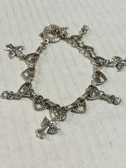 Woman’s Silver Angels & Heart bracelet with clear rhinestone droplets Fashion