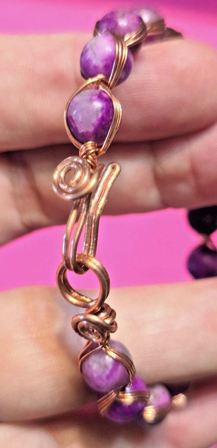 Copper Wire Wrap and Sugilite Gemstone Bead Bracelet gallery