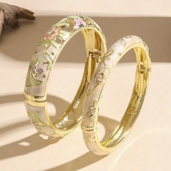 2 PCS Bracelets For Women Vintage Hollowed Small Flower Cloisonne