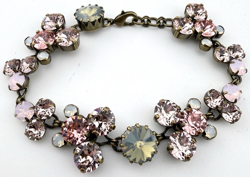 SORRELLI BRASSTONE PINK & LIGHT BLUE CRYSTAL CHUNKY 7 1/2” BRACELET K631D