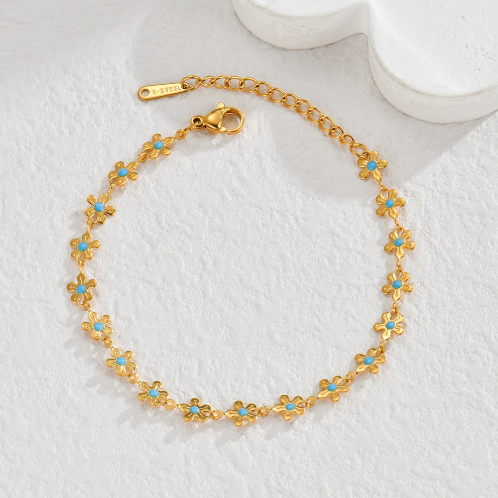 Colorful Artificial Crystal Flower Necklace Bracelet for Women Girl Stainless St