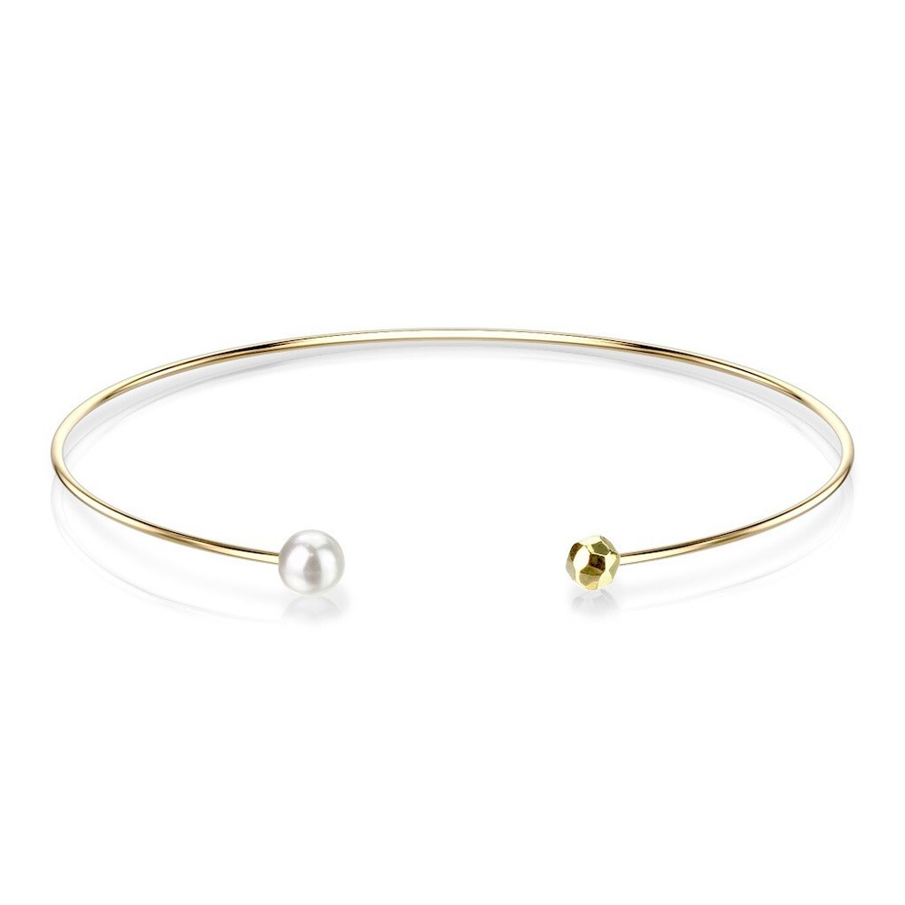 Stainless Steel Pearl Faceted Bead Bangle Bracelet Silver Gold/Rose Gold Plated