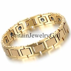 8.2″ Men’s Magnetic Therapy Beads Tungsten Link Wrist Bracelet Luxury Gold Tone