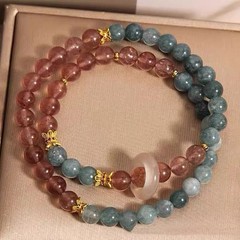 Natural Stone Beaded Double Layer Stretch Bracelet Elastic Handmade