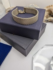 Silver Tone Metal Mesh Chain Bracelet, Box Clasp Closure, No Stone